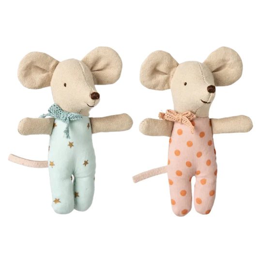 Maileg baby mice twins in a matchbox, soft plush toy mice with detailed features, perfect for cozy play and collectors.