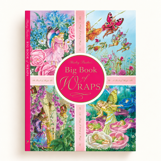 Cover of Shirley Barber's Big Book of Wraps featuring whimsical fairy illustrations from Shirley Barber's fairy garden collection.