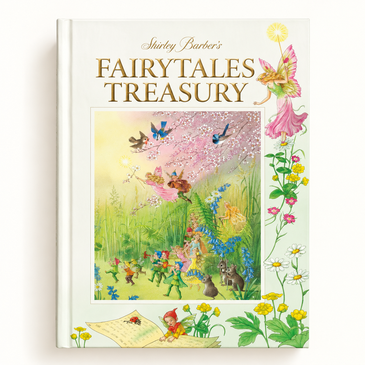 Hardback Fairy Tales Treasury book by Shirley Barber featuring a colorful lenticular cover with whimsical fairy tale illustrations