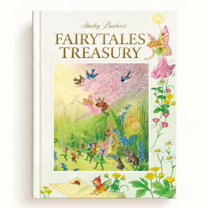 Hardback Fairy Tales Treasury book by Shirley Barber featuring a colorful lenticular cover with whimsical fairy tale illustrations