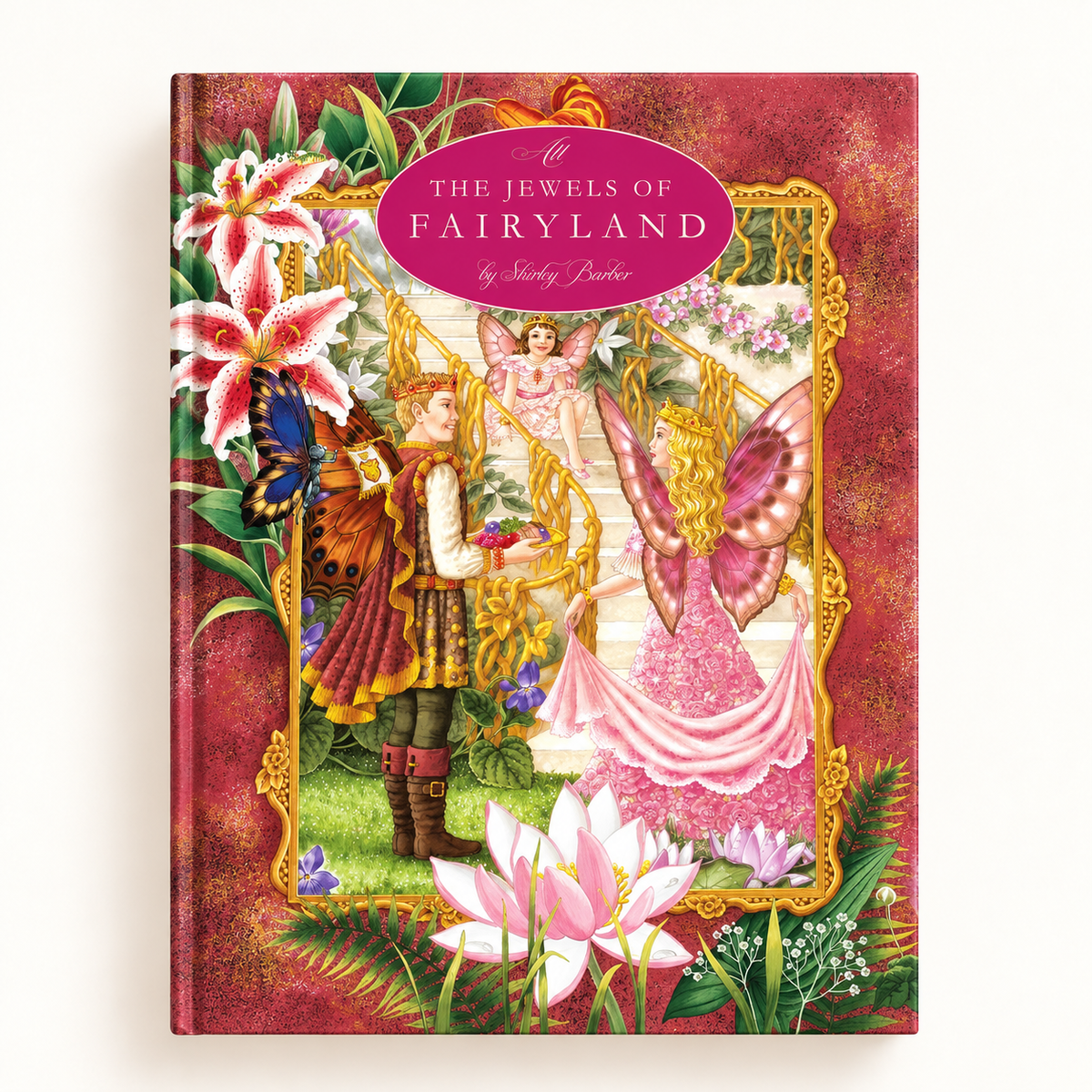 Hardcover book titled "All the Jewels of Fairyland" by Shirley Barber, featuring a colorful fairyland illustration on the cover.