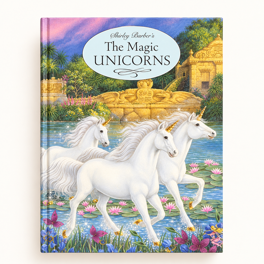 Cover image of "The Magic Unicorns" paperback book by Shirley Barber featuring colorful unicorn illustrations.